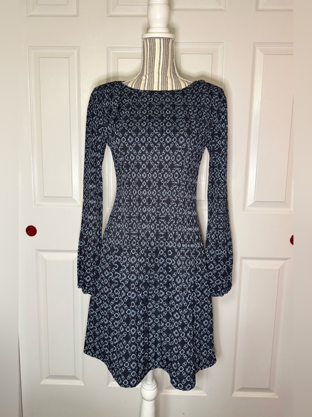 NWT Maje Imprimé Clover Noir Long Sleeve Fit & Flare Mini Dress Size 36 US 4